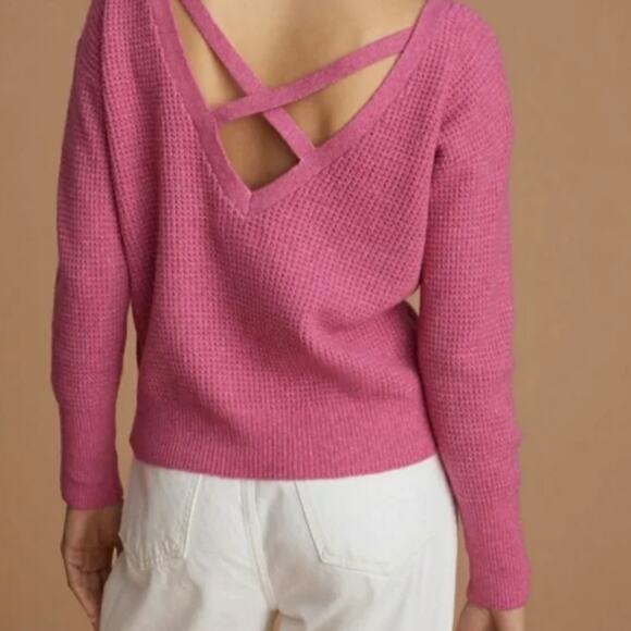 Anthropologie Maeve Pink Cross-Back Sweater - New - Small - Picture 3 of 5